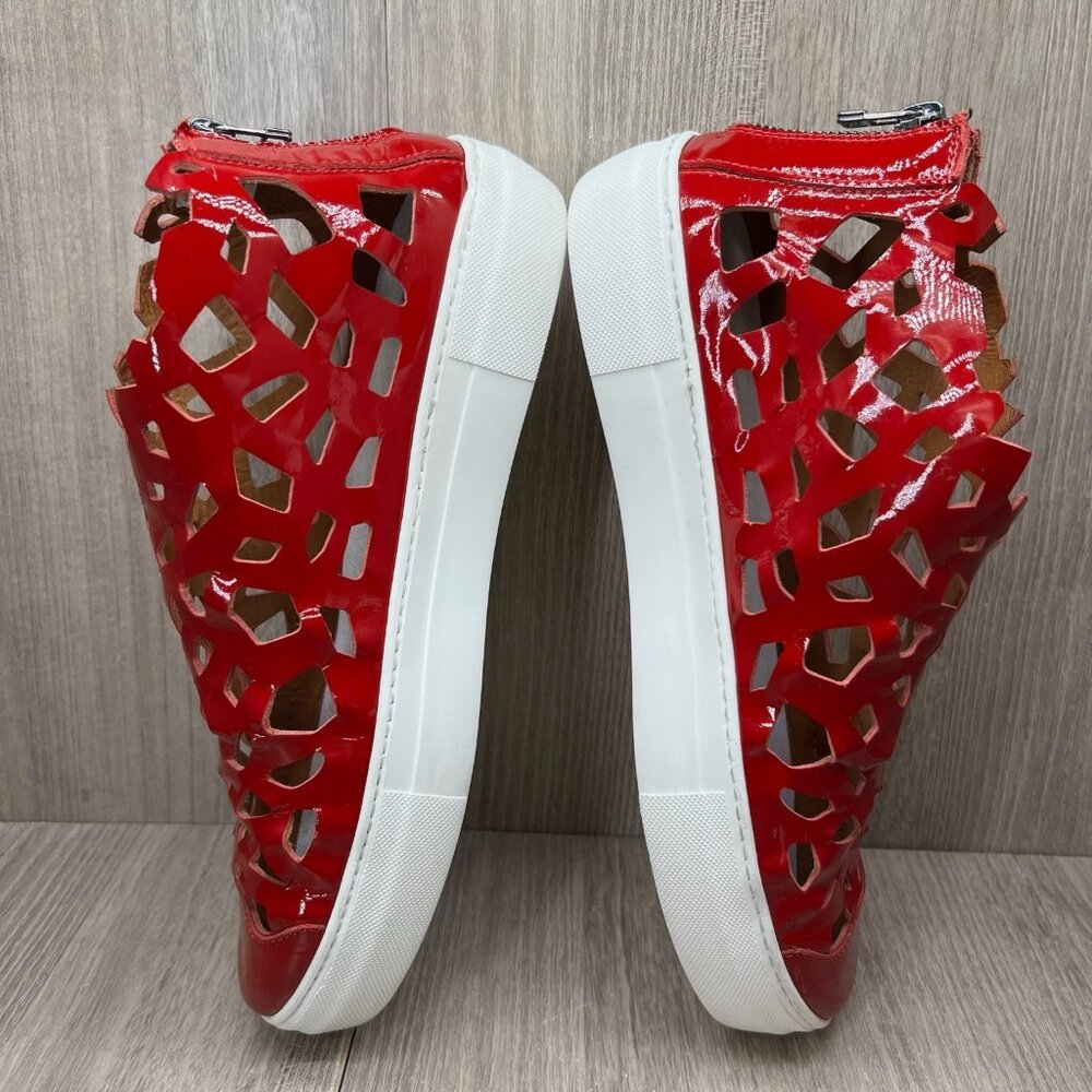 Area Forte Women Size 11 Italian Red Patent Leather Cut-Out Sneakers